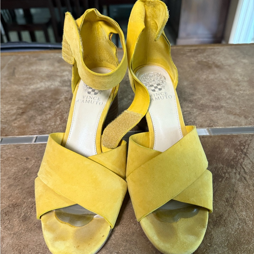 Vince Camuto Yellow Heels with Open-Toe Design